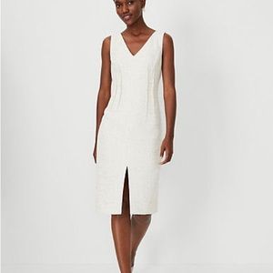 NWT Ann Taylor Sequin Tweed sleeveless v-neck sheath dress sz 4 in cream speckle